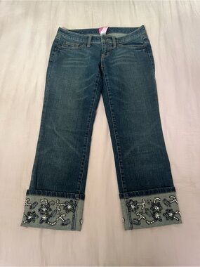 The Limited Dark Blue Capris with Beaded Cuffs